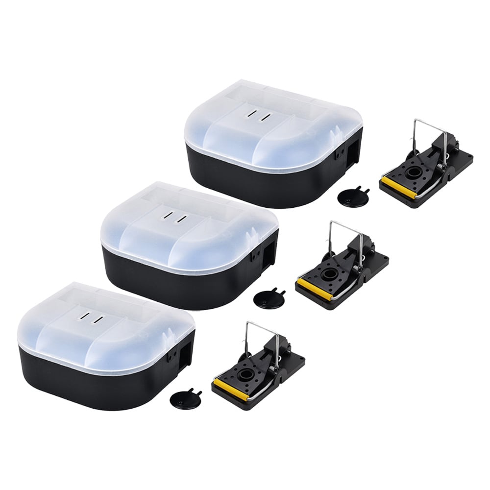 Storpakning | 3 stk. Sikker åtestasjon for musefelle | inkl. QuickSnap musefelle